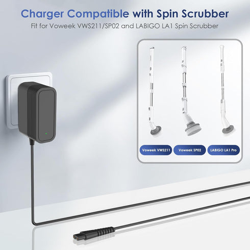 Charger for Voweek Electric Spin Scrubber Compatible with Voweek VWS211/SP02/ LABIGO LA1 Electric Spin Scrubber Power Cord Charger