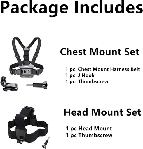 Chest Mount Harness Chesty Vest Head Mount Strap for Action Camera Compatible with GoPro Hero 11, 10, 9, 8, Max