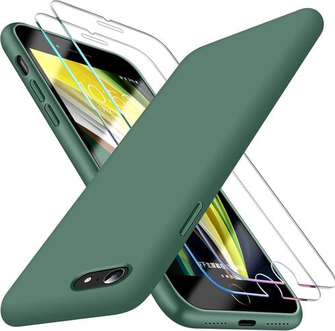Dssairo 3 in 1 Liquid Silicone Ultra Slim Shockproof Case for iPhone SE 2022/3rd/2020/2nd Gen, 7/8 with 2 Pack Screen