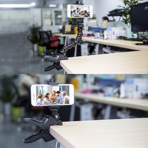 Suptig Phone Holder Desk Gooseneck Mount, Cell Phone Clamp Clip for Pole, Mobile Phone Mount Stand, Compatible for iPhone 14 Plus Phone 13 Pro Xs Max XR X 8 7 6 6s Plus and Other 4-7'' Device
