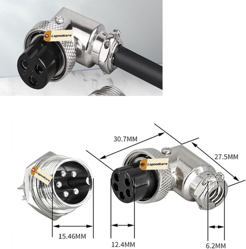 Lsgoodcare 5Pcs 90 Degree Elbow Aviation Plug Socket Female + 5Pcs 16MM Aviation Socket 4 din Male Plug