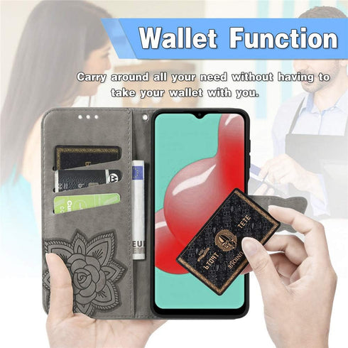 Samsung Galaxy A32 5G Case | Glitter Bling Leather Flip Wallet with Card Holder and Stand, Shockproof Crystal Grey