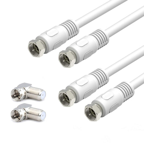Coaxial Cable 3 Feet, RG6 2 Pack White 75 Ohm Quad Shield TV Antenna Cables with F-Male Connectors