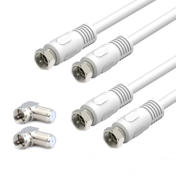 Coaxial Cable 3 Feet, RG6 2 Pack White 75 Ohm Quad Shield TV Antenna Cables with F-Male Connectors