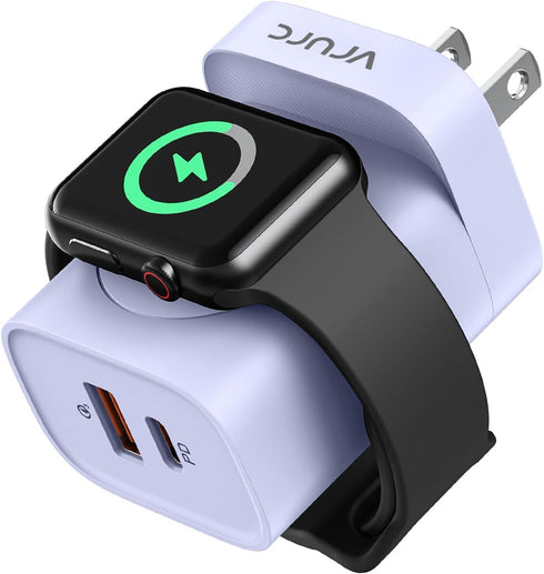 VRURC 20W PD 3-in-1 Charger for Apple Watch, Magnetic Wireless Charging and Dual Ports, Portable USB C Wall Block,
