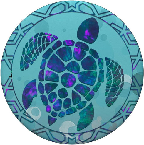Teal Blue Purple Turtle and Geometric Design on Light Blue PopSockets Standard PopGrip