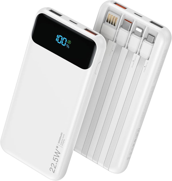 Nusyddy Portable Charger, 10000mAh 22.5W Fast Charging Power Bank with 4 Built-in Cables,