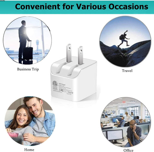 12W USB Wall Charger with Foldable Plug, 3-Pack 2.4A Dual-Port Power Adapter Compatible with iPad, iPhone, Samsung
