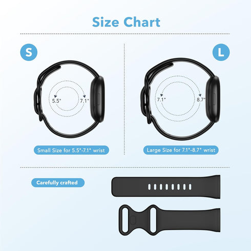 2 Pack Waterproof Bands for Fitbit Versa 3/Versa 4/Sense/Sense 2, Classic Soft Sports Replacement Wristbands