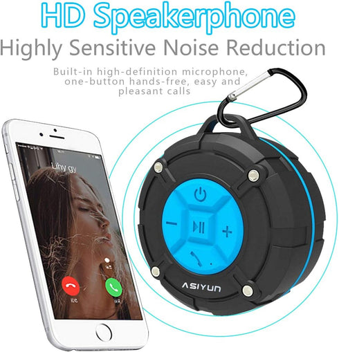 IPX7 Waterproof Shower Speaker - Bluetooth Speaker with Loud HD Sound, Portable with Suction Cup & Hook, Blue