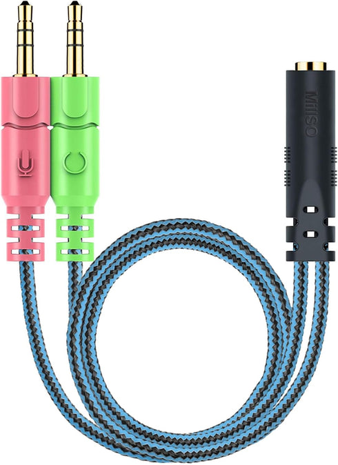 MillSO Headphone Splitter for Computer, 3.5mm TRRS Female to Dual TRS Male Y Adapter for Gaming Headset