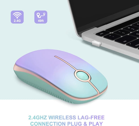 Unipows Wireless Mouse, 2.4G Slim Portable Computer Mouse with Nano Receiver, Less Noise Mobile Optical Mice for