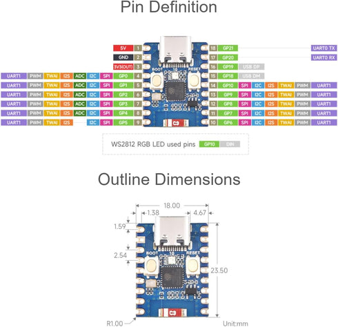 ESP32-C3 Mini Development Board with Pre-Soldered Header, 2.4GHz Wi-Fi, Bluetooth 5 Support, Based on ESP32-C3FN4