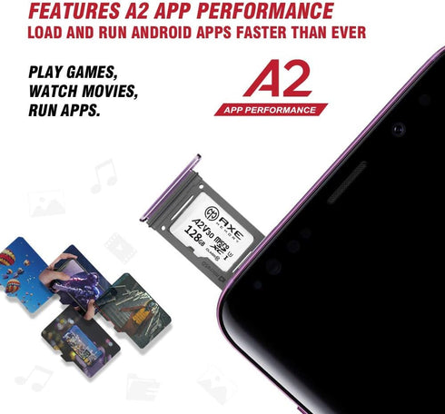AXE MEMORY 128GB Micro SD Card 4K Ultra Full HD Video Premium Speed MicroSDXC Up to 100MB/S A2 V30 UHS-I U3 with SD