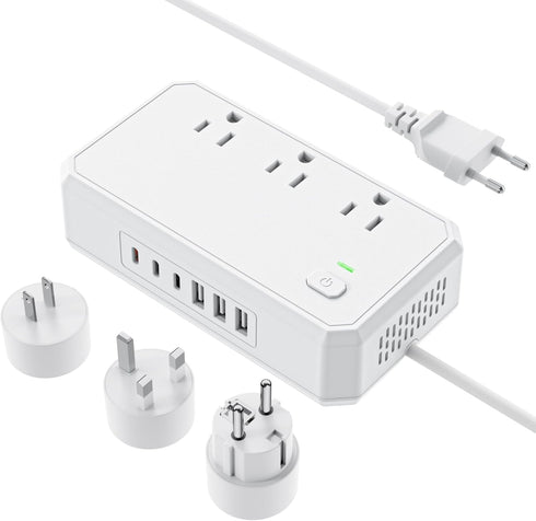 PD 20W Voltage Converter US to Europe, 250W Step Down 220v to 110v with 6 AC Output and USB Ports