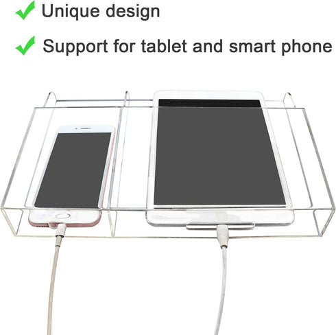 Yoillione 2 2.0 Wall Mount Tablet and Phone Charging Stand for Tablet, Smartphone, E-Book, Slots Remote Control Holder