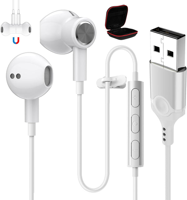USB Headsets with Microphone for PC, 7.5 Ft Cable, USB A Earbuds with Mute Noise Canceling for Laptop