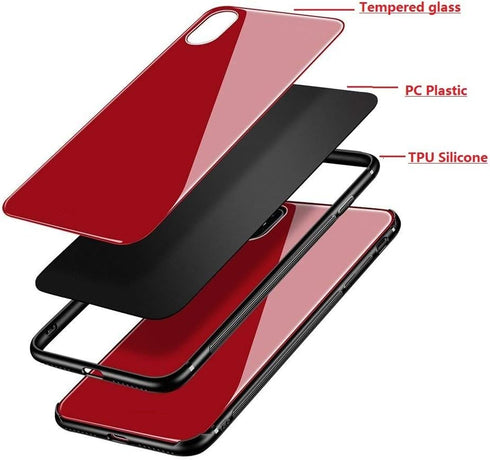 Designed for Samsung Note 10 Plus Cases, Tempered Glass Back + TPU Frame Hybrid Shell, Anti-Drop (Red)