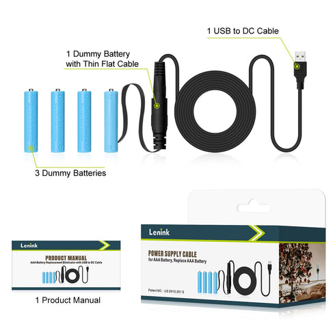 Lenink Power Supply Cable for AAA Battery, Replace AAA Battery