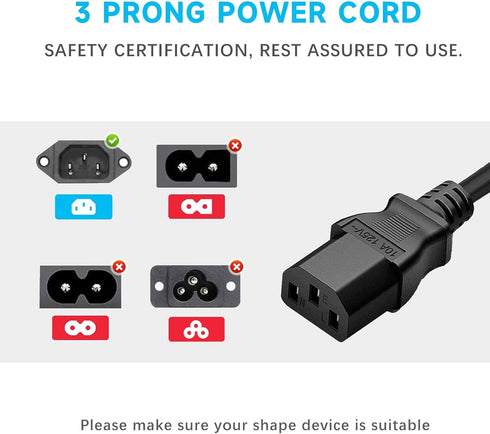 Cilhrok 3 5Ft Universal Prong AC Power Cord, Replacement PC Power Cable for Desktop Computer, Monitor, Printer