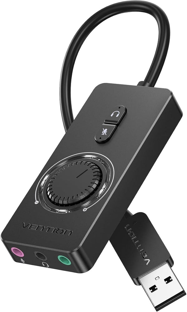 VENTION USB Sound Card, External Stereo Sound Card with Volume Control, USB to 3.5mm Jack Audio Adapter for PC