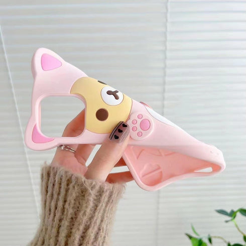 3D Cute Cartoon Bear Phone Case for iPhone 14 Pro Max, Fashionable Funny Pink Bear Design, Soft TPU Protective Cover