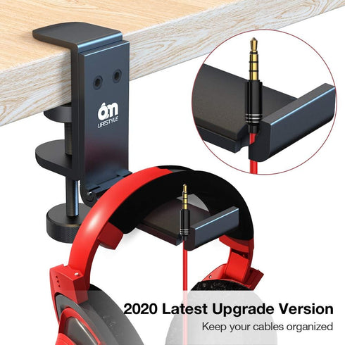 6amLifestyle Foldable Headphone Holder Hook Hanger Stand Under Desk - Metal Headset Wall Mount with Cable Organizer for