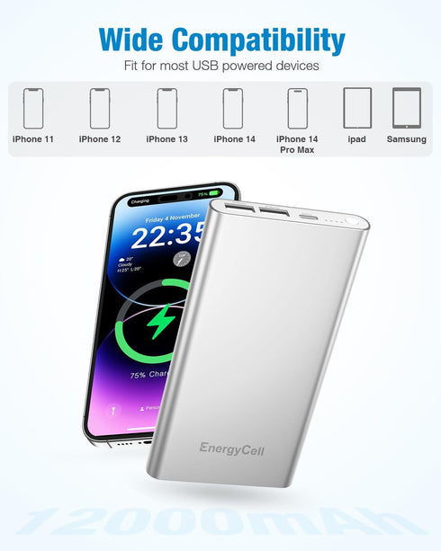Pilot 4GS Portable Charger 12000mAh Fast Charging Power Bank Dual 3A Output Compatible with iPhone 14/13/12/11