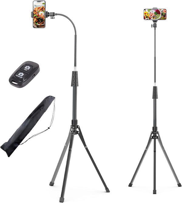 UBeesize 92’’ Cell Phone Tripod Stand with 16.5’’ Gooseneck, Remote, Adjustable 360° Ball Head for iPhone 14 Pro