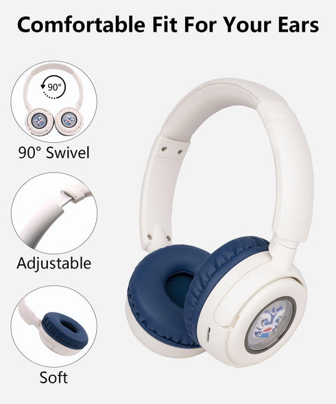Wireless On-Ear Headphones Bluetooth with Microphone, Lightweight Foldable Wireless Headphones, Built-in LED Lights, FM
