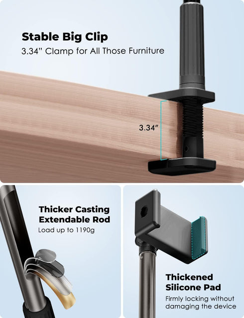 Viozon Phone Holder - Flexible Long Arm Overhead Mount, 360° Adjustable, C Clamp for 3.5"-6.7" Phones, Black