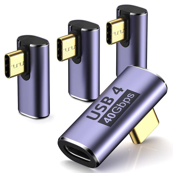 USB C Right Angle Adapter (4 Pack), 90 Degree Adapter with 8K 60Hz Video 40 Gbps Data Transfer for Thunderbolt 3/4