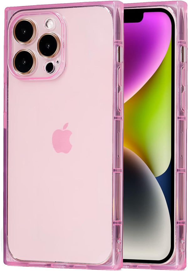 Square Case for iPhone 15 Pro Max, 6.7-inch Slim Clear Silicone Shockproof Case with Full Camera Protection, Pink