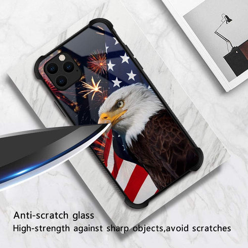 ZHEGAILIAN American Eagle Case for iPhone 13, Anti-Scratch Organic Glass Case for Boys Men, Pattern Design