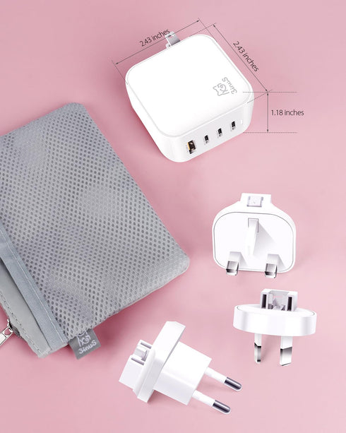 100W USB C GaN Wall Charger, Foldable 4-Port PD USB-C Charger with Traveller Adapters for Phones and Laptops