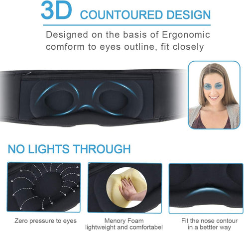 Sleep Headphones, Update Wireless 3D Eye Mask with Ultra-Thin HD Stereo Speakers for Side Sleepers, Air Travel, Meditation and Relaxation Black