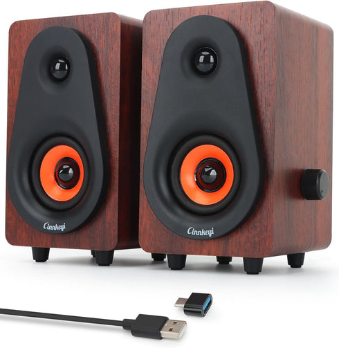 cinnkeyi 12W USB Computer Speakers 2026 Update Wooden Desktop Speakers with Dual Diaphragms,
