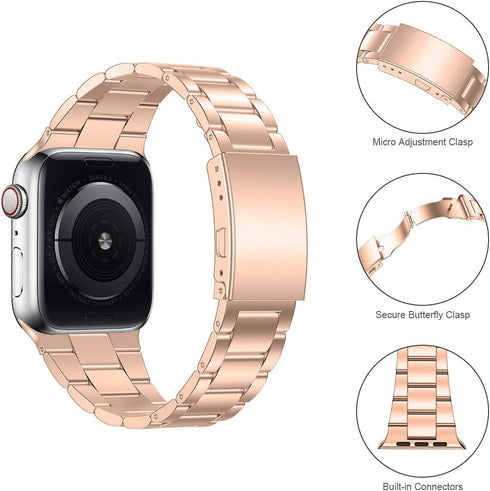 baozai Compatible with Apple Watch Series 10 Band, Premium Stainless Steel iWatch Band for All Series 42mm 41mm 40mm