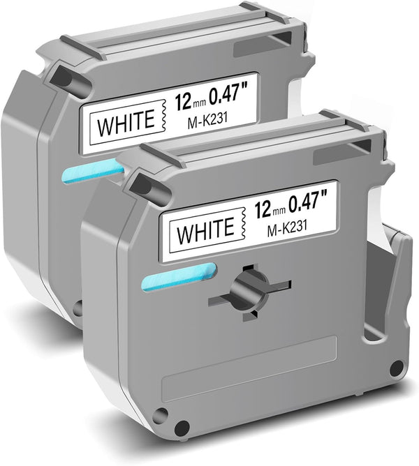 GREENCYCLE 2 Pack Compatible for Brother P Touch M Tape M231, 12mm, Black on White Label Refills