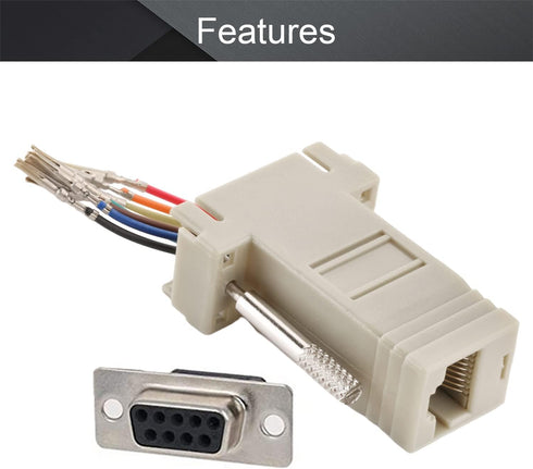 Fielect 5Pcs DB9 to RJ45 Modular Adapter, DB9 Female to RJ45 Female Ethernet Adapter Kit