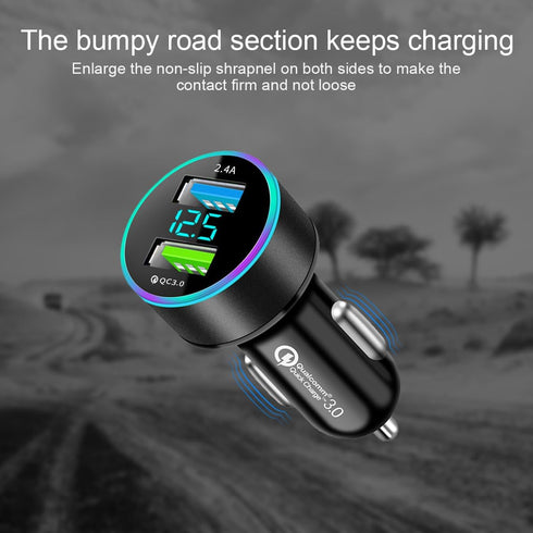 USB C Car Charger Adapter, Dual QC3.0 Ports Cigarette Lighter Charger with LED Voltage Display for iPhone and Galaxy