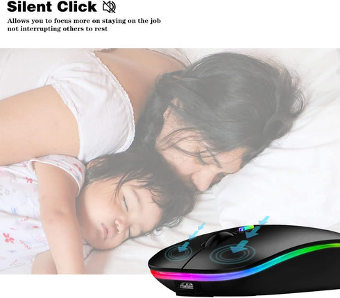 Wireless Bluetooth Mouse, LED Rechargeable Silent Slim Laptop Mouse, Dual Mode (BT5.2/3.0 & USB Receiver), Portable,
