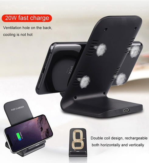 Wireless Charger Stand 20W Fast Charging for Samsung Galaxy S24/S24+/S24 Ultra/S23/S22/S21/S20/Note, Google Pixel