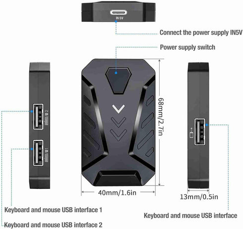 Gaming Keyboard Mouse Converter, USB 2.0 Mobile Gaming Keyboard Mouse Converter Adapter, Bluetooth 4.0, Adjustable Stand
