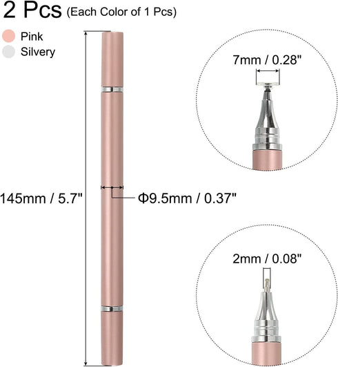 MECCANIXITY 2pcs Ballpoint Pen with Stylus Tip 2 in 1 Ink Pen Fine Point Disc Stylus Pens for Touch Screens Universal Capacitive Stylus Tablet Pens, Silver Pink