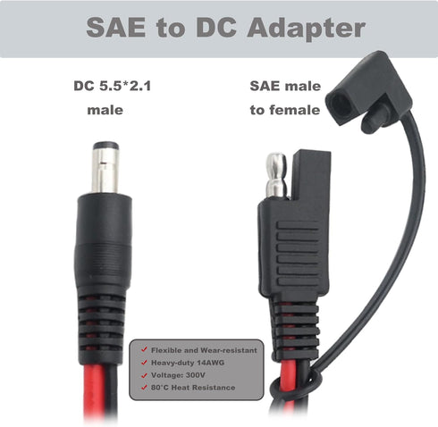 COMeap SAE to DC Adapter for Jackery Solar Panel, 3.31ft (1.01m) SAE to DC5521 Male Connector Cable with SAE Polarity Reverse Adapter DC8/6.5/5.5/4.0/3.5(mm) for Solar Generator 14AWG by COMeap