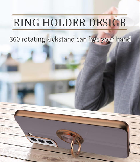 Tnarru Samsung Galaxy S22 Plus Case with Ring Holder Kickstand, Soft TPU Shockproof Electroplated Protective Case,