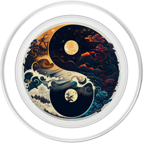 Yin Yang Day & Night Waves Clouds Celestial Sun Moon PopSockets MagSafe PopGrip for iPhone