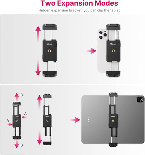 ULANZI ST-29 Phone Tripod Mount, Universal 2-in-1 Tablet Smartphone Holder Adapter with Cold Shoe Mount, 2.6"-8.8"