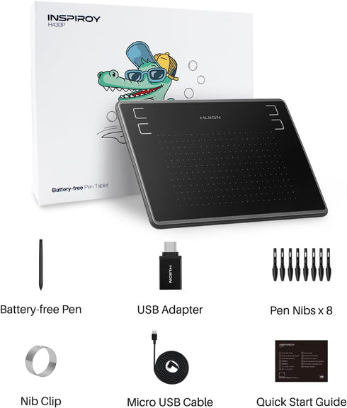 HUION H430P 4.8x3 4 Inspiroy Drawing Tablet Graphic Tablet with Battery-Free Stylus Hot Keys, Art Tablet for Drawing